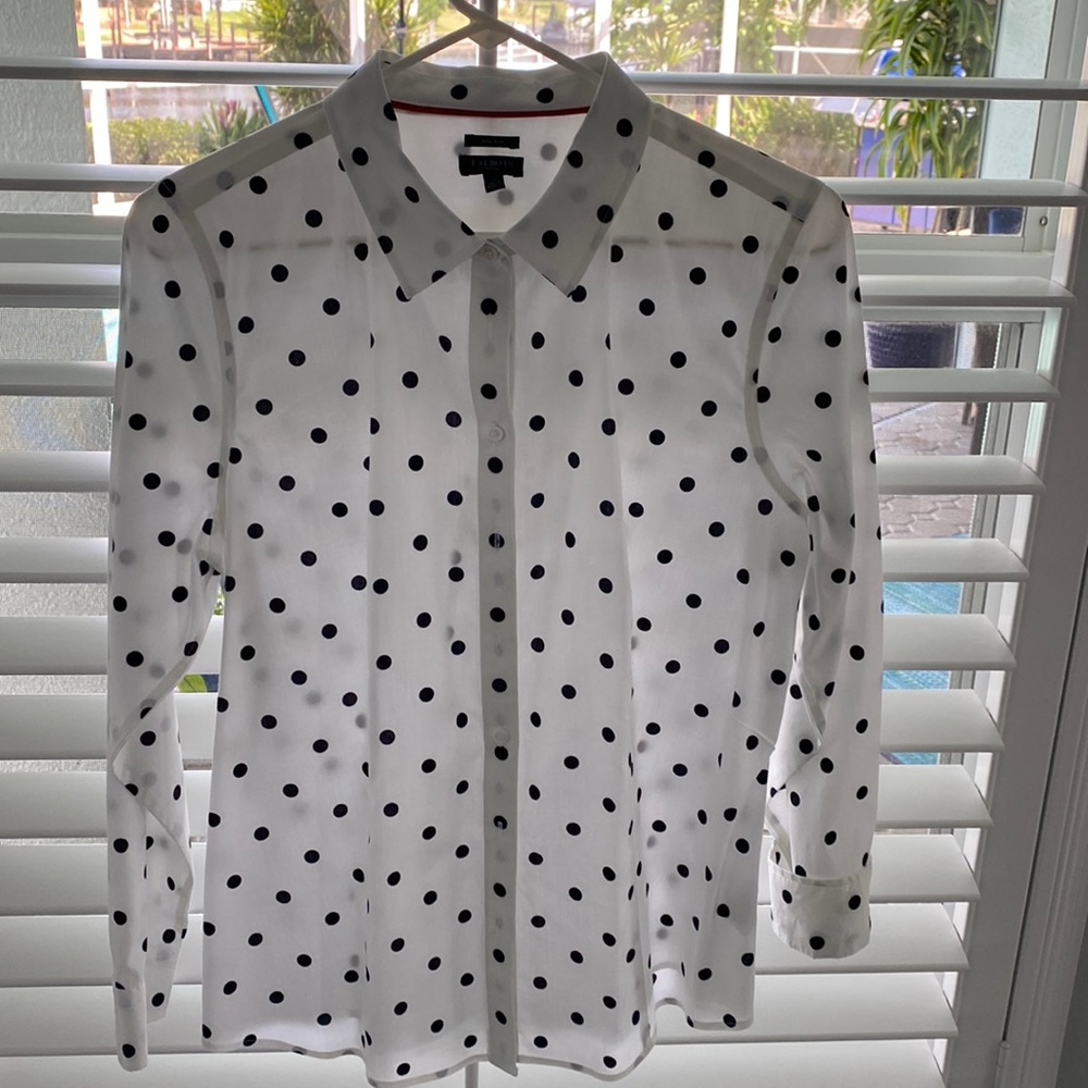 Talbots Petite white blouse with polka dots